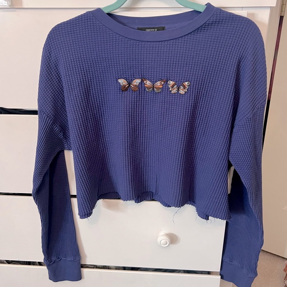 Butterfly Long Sleeve Crop Top